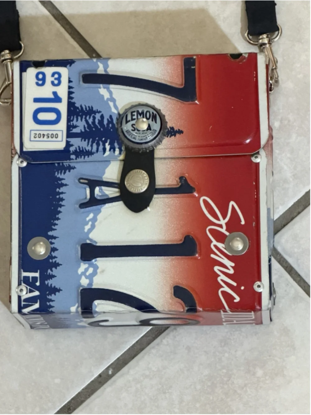 LITTLE EARTH IDAHO LICENSE METAL PLACE SQUARE BAG RARE 90 VINTAGE